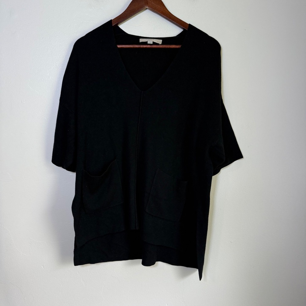 Loft Ribbed V-Neck Pocket Poncho Oversized Sweater Size SP Black